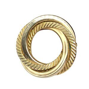 Vintage Gold Tone Interlocking Rings Lapel Pin Brooch, Triple Ring with Two